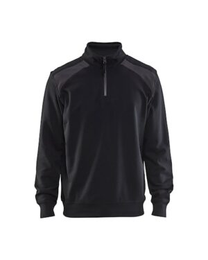Sweatshirt Bicolor Halve Rits Zwart/Donkergrijs