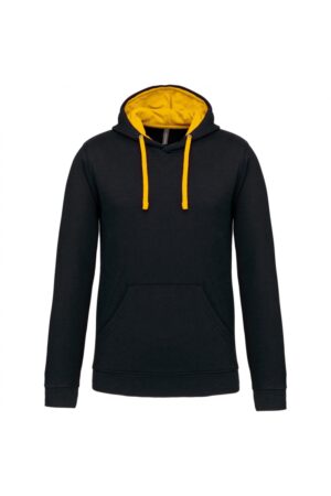 K446 Hooded Sweater met Gecontrasteerde Capuchon Black / Yellow