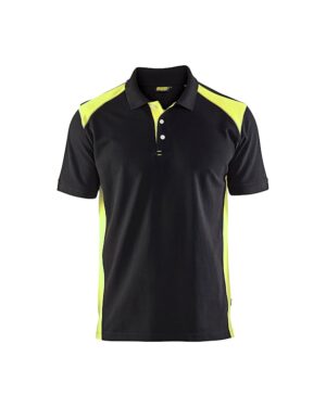 Poloshirt piqué Zwart/High Vis Geel