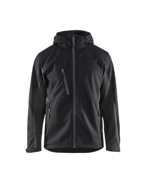 Softshell Jack Met Kap Zwart/Donkergrijs