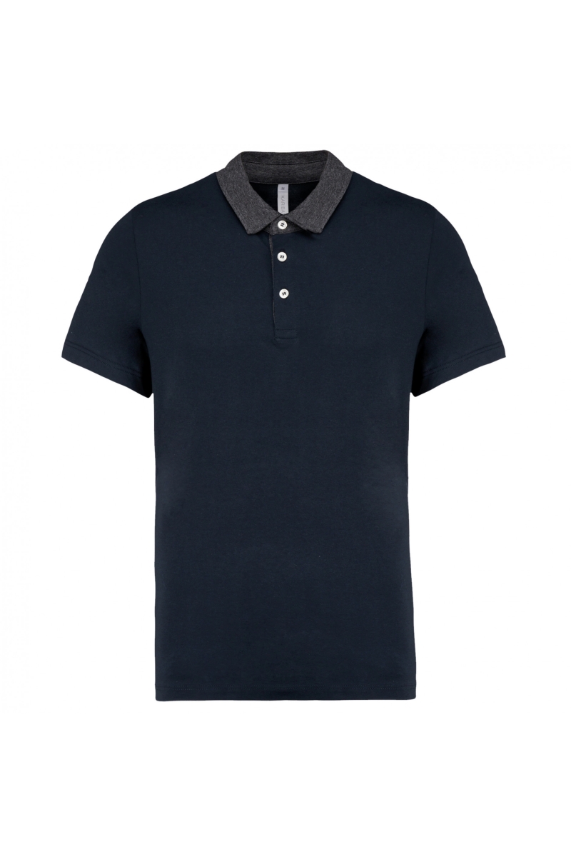 K260 Tweekleurige Herenpolo Jersey Navy / Dark Grey Heather