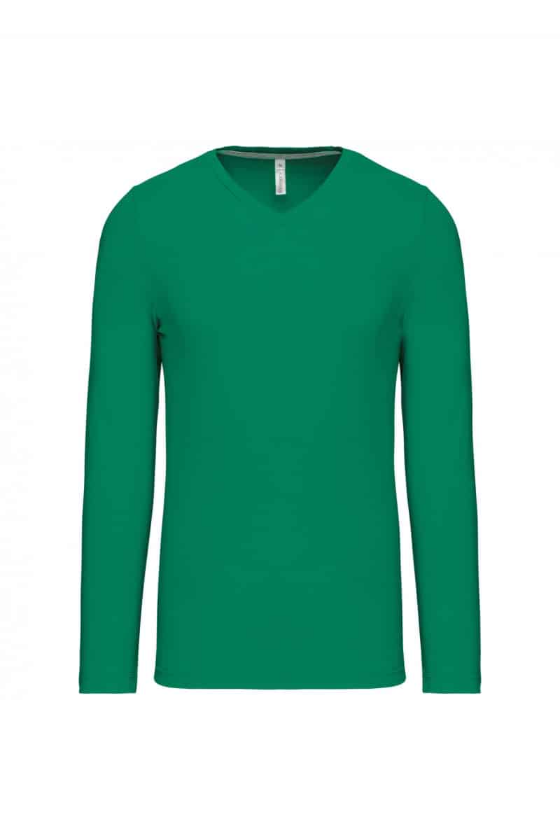 K358 T-shirt V-hals lange mouwen Kelly Green