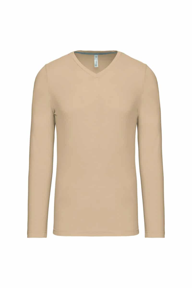 k358 T-shirt V-Hals Lange Mouwen Light Sand