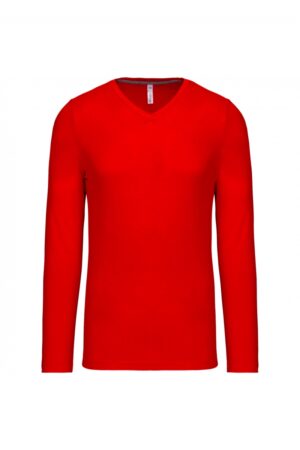 K358 T-shirt V-Hals Lange Mouwen Rood