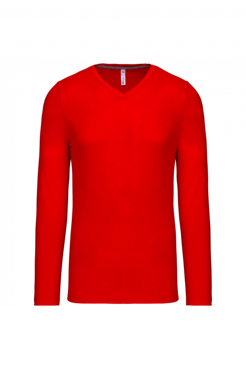 K358 T-shirt V-Hals Lange Mouwen Rood