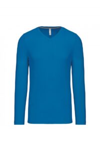 K358 T-shirt V-Hals Lange Mouwen Tropical Blue