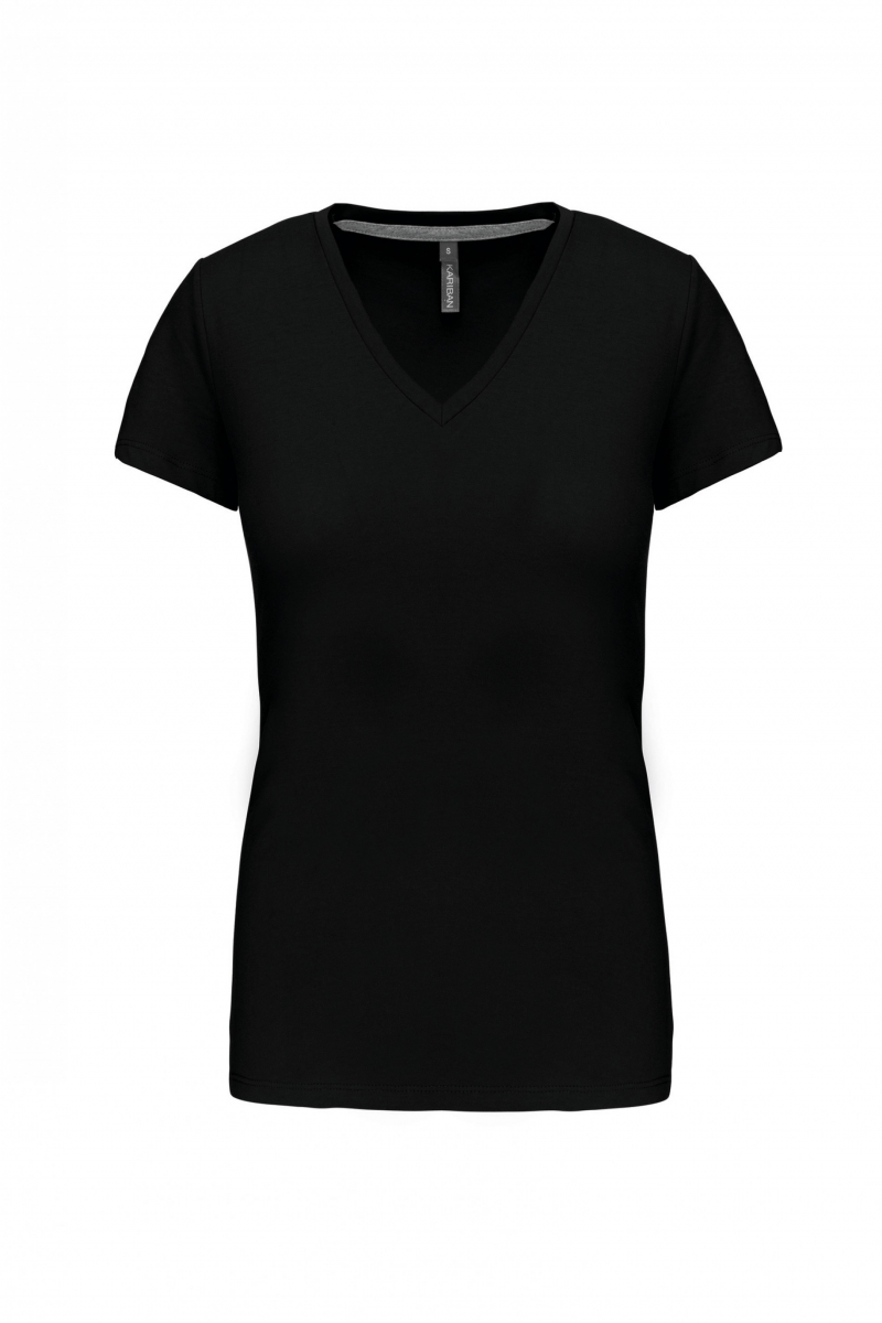 K381 Dames T-shirt V-hals Korte Mouwen Zwart