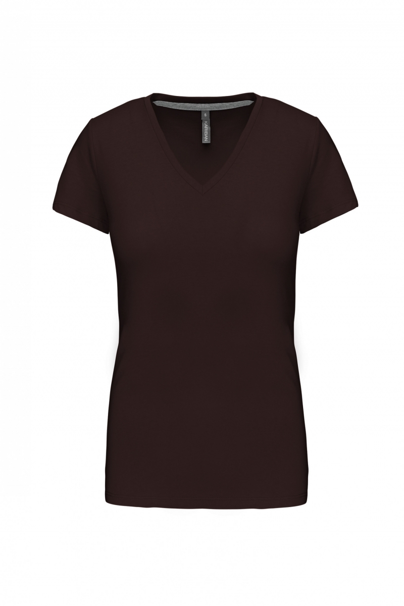 K381 Dames T-shirt V-hals Korte Mouwen Chocolate