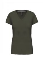 K381 Dames T-shirt V-hals Korte Mouwen Dark Khaki
