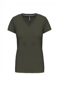 K381 Dames T-shirt V-hals Korte Mouwen Dark Khaki