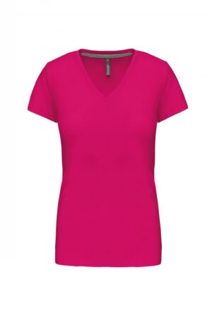 K381 Dames T-shirt V-hals Korte Mouwen Fuchsia