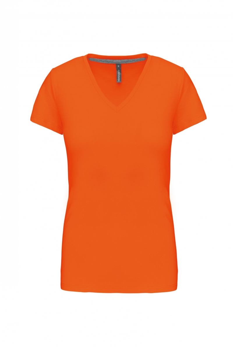 K381 Dames T-shirt V-hals Korte Mouwen Orange