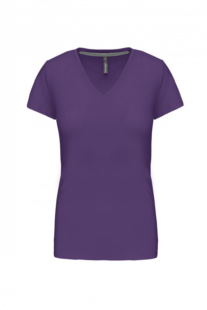 K381 Dames T-shirt V-hals Korte Mouwen Purple