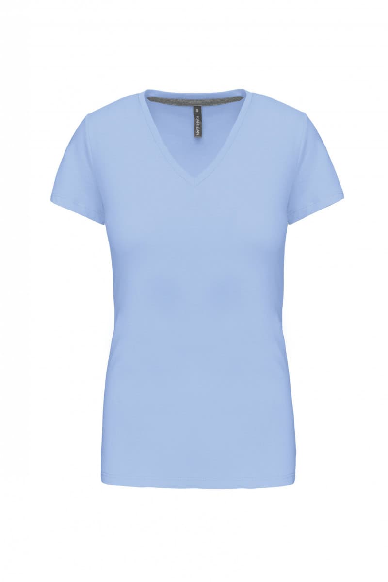K381 Dames T-shirt V-hals Korte Mouwen Sky Blue