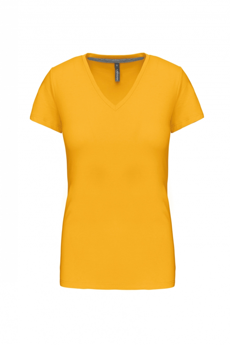 K381 Dames T-shirt V-hals Korte Mouwen Yellow