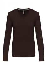 K382 Dames t-shirt V-hals lange mouwen Chocolate