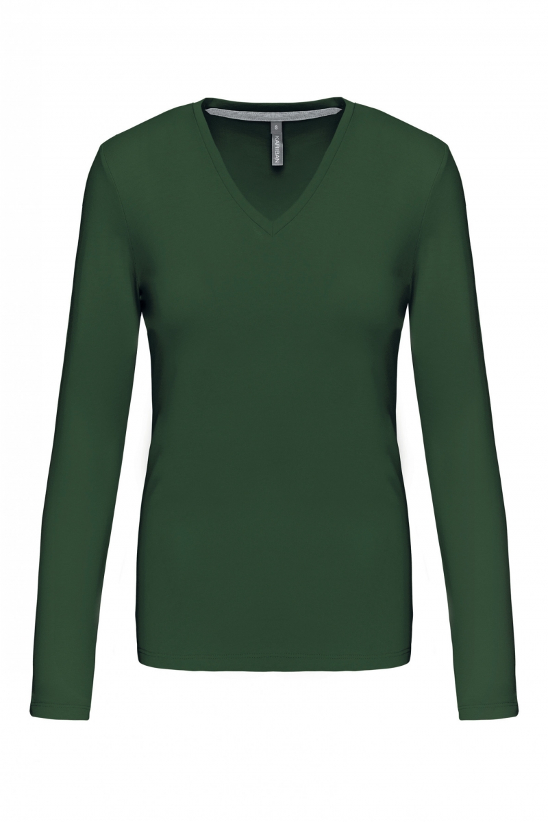 K382 Dames T-shirt V-hals Lange Mouwen Forest Green