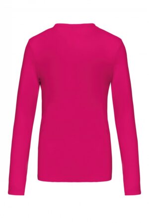 K382 Dames T-shirt V-hals Lange Mouwen Fuchsia