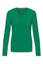 K382 Dames T-shirt V-hals Lange Mouwen Kelly Green
