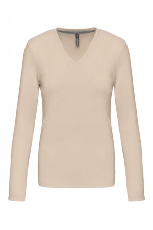 K382 Dames T-shirt V-hals Lange Mouwen Light Sand