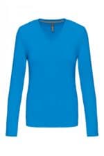 K382 Dames T-shirt V-hals Lange Mouwen Light Royal Blue