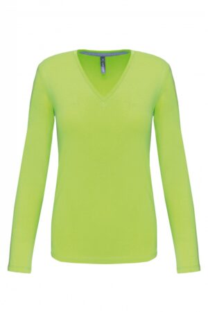 K382 Dames T-shirt V-hals Lange Mouwen Lime