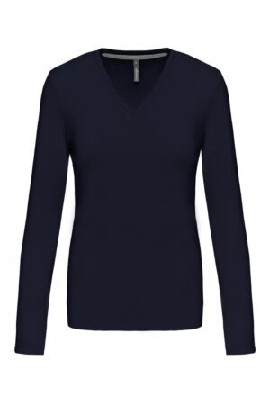 K382 Dames T-shirt V-hals Lange Mouwen Navy