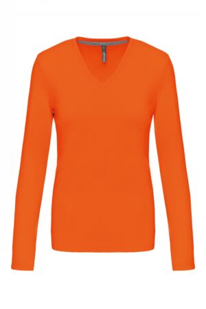 K382 Dames T-shirt V-hals Lange Mouwen Oranje