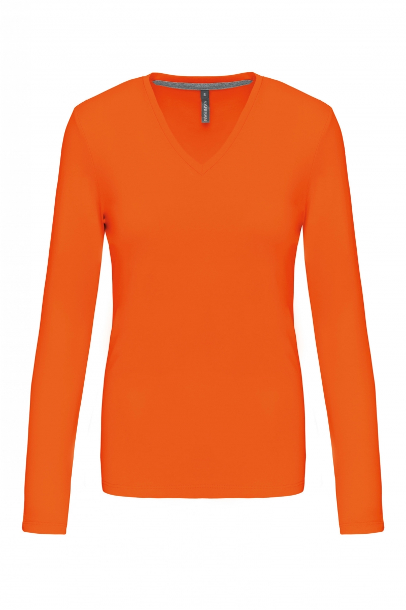 K382 Dames T-shirt V-hals Lange Mouwen Oranje