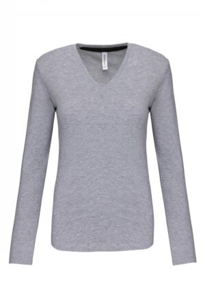 K382 Dames T-shirt V-hals Lange Mouwen Oxford Grey