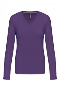 K382 Dames T-shirt V-hals Lange Mouwen Purple