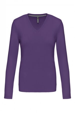 K382 Dames T-shirt V-hals Lange Mouwen Purple