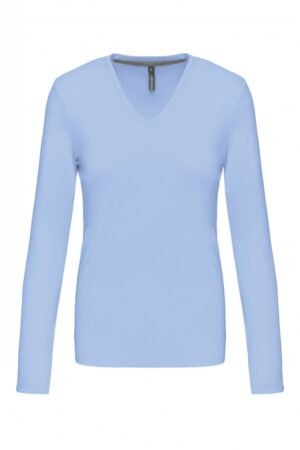 K382 Dames T-shirt V-hals Lange Mouwen Sky Blue