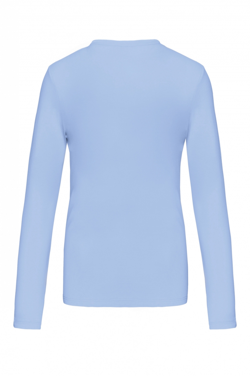 K382 Dames T-shirt V-hals Lange Mouwen Sky Blue