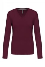 K382 Dames T-shirt V-hals Lange Mouwen Wine