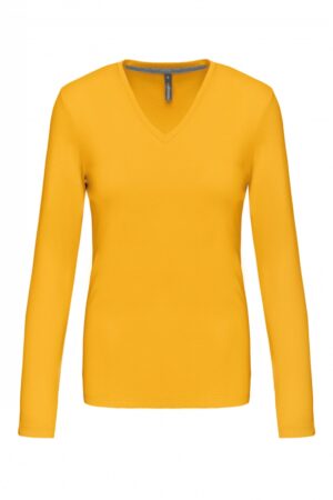 K382 Dames T-shirt V-hals Lange Mouwen Yellow