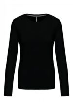 K383 Dames T-shirt Ronde Hals Lange Mouwen Zwart
