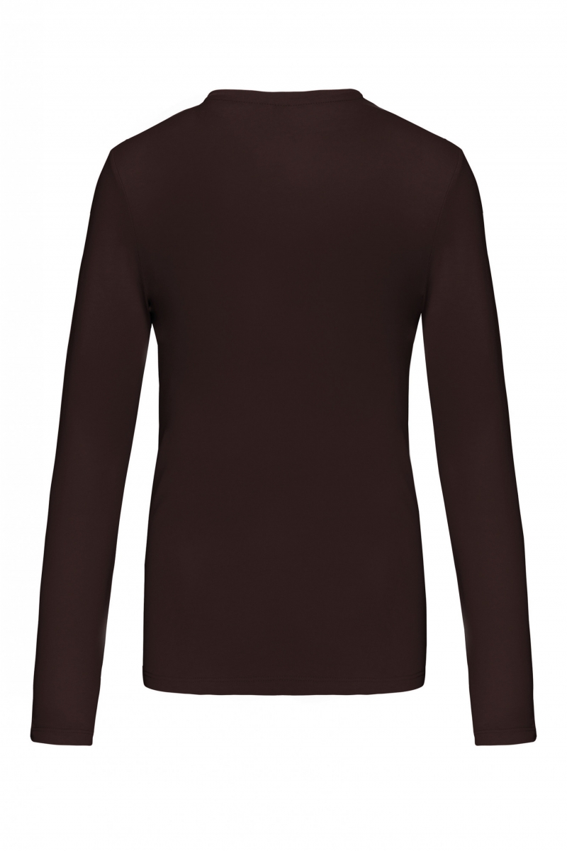 K383 Dames T-shirt Ronde Hals Lange Mouwen Chocolate