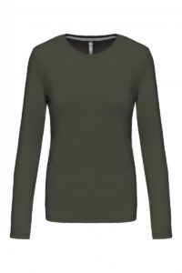 K383 Dames T-shirt Ronde Hals Lange Mouwen Dark Khaki