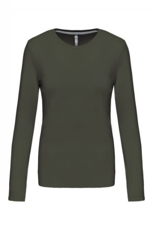 K383 Dames T-shirt Ronde Hals Lange Mouwen Dark Khaki