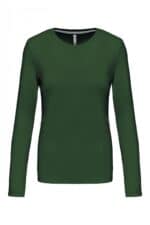 K383 Dames T-shirt Ronde Hals Lange Mouwen Forest Green