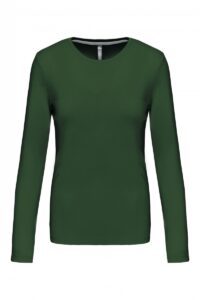 K383 Dames T-shirt Ronde Hals Lange Mouwen Forest Green