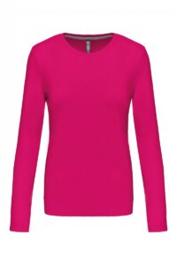 K383 Dames T-shirt Ronde Hals Lange Mouwen Fuchsia