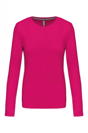 K383 Dames T-shirt Ronde Hals Lange Mouwen Fuchsia