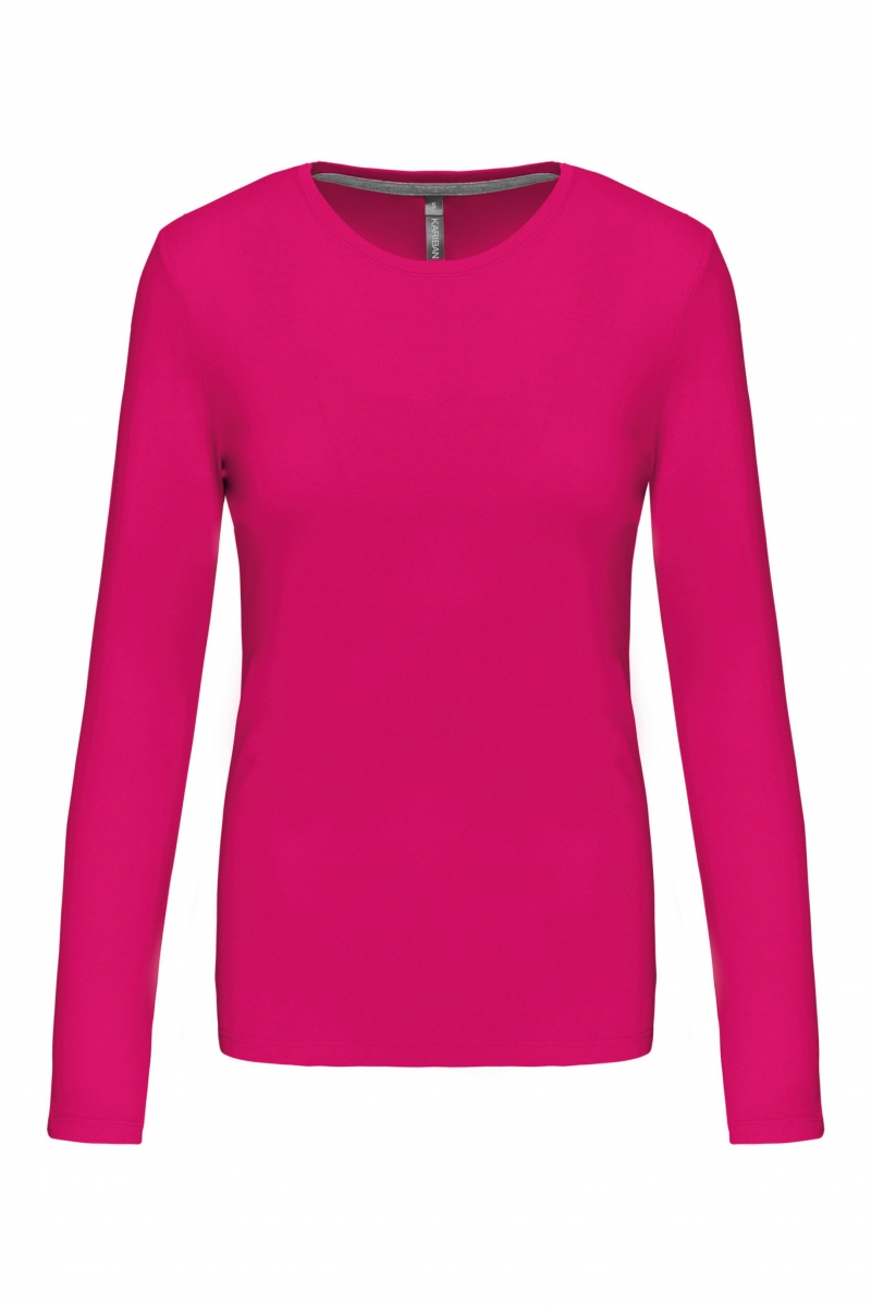 K383 Dames T-shirt Ronde Hals Lange Mouwen Fuchsia