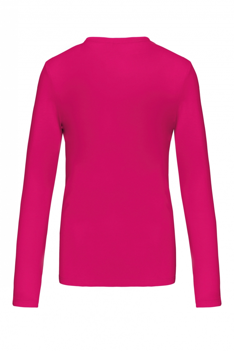 K383 Dames T-shirt Ronde Hals Lange Mouwen Fuchsia