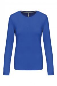 K383 Dames T-shirt Ronde Hals Lange Mouwen Light Royal Blue