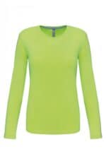 K383 Dames T-shirt Ronde Hals Lange Mouwen Lime