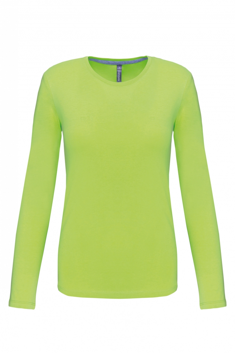 K383 Dames T-shirt Ronde Hals Lange Mouwen Lime