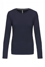 K383 Dames T-shirt Ronde Hals Lange Mouwen Navy